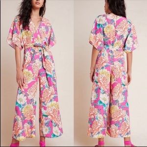 FARM RIO Floral Wide Leg Kimono Jumpsuit Pink MED